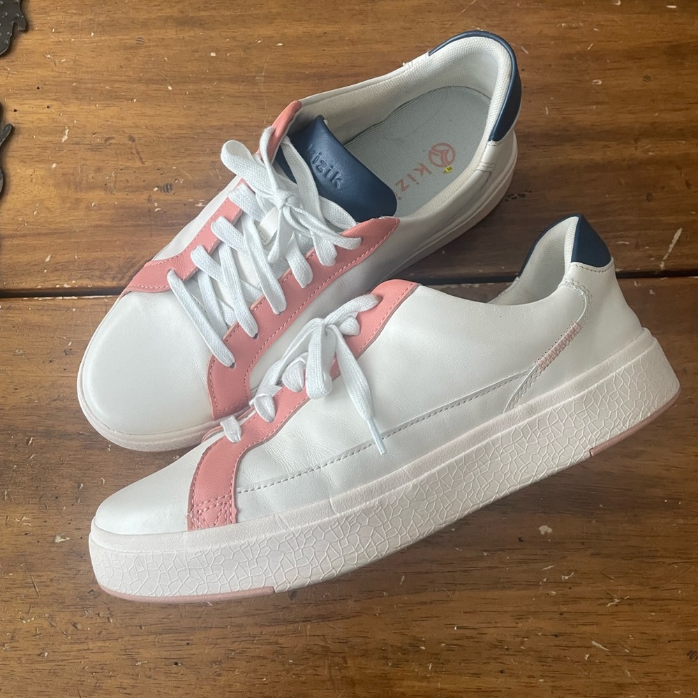 Kizik Mens Vegas Hands Free White Pink Leather  Sneakers Shoes Slip On 9.5 W